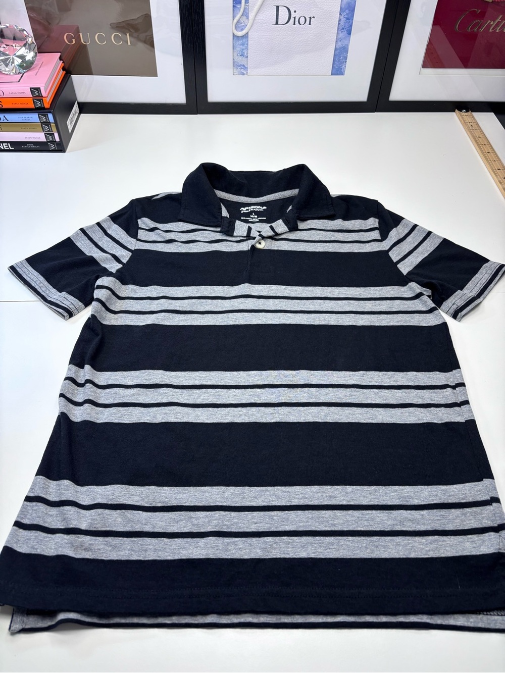 Arizona Jean Company Black and Gray Striped Polo EUC Boys Sz L Retro Classic